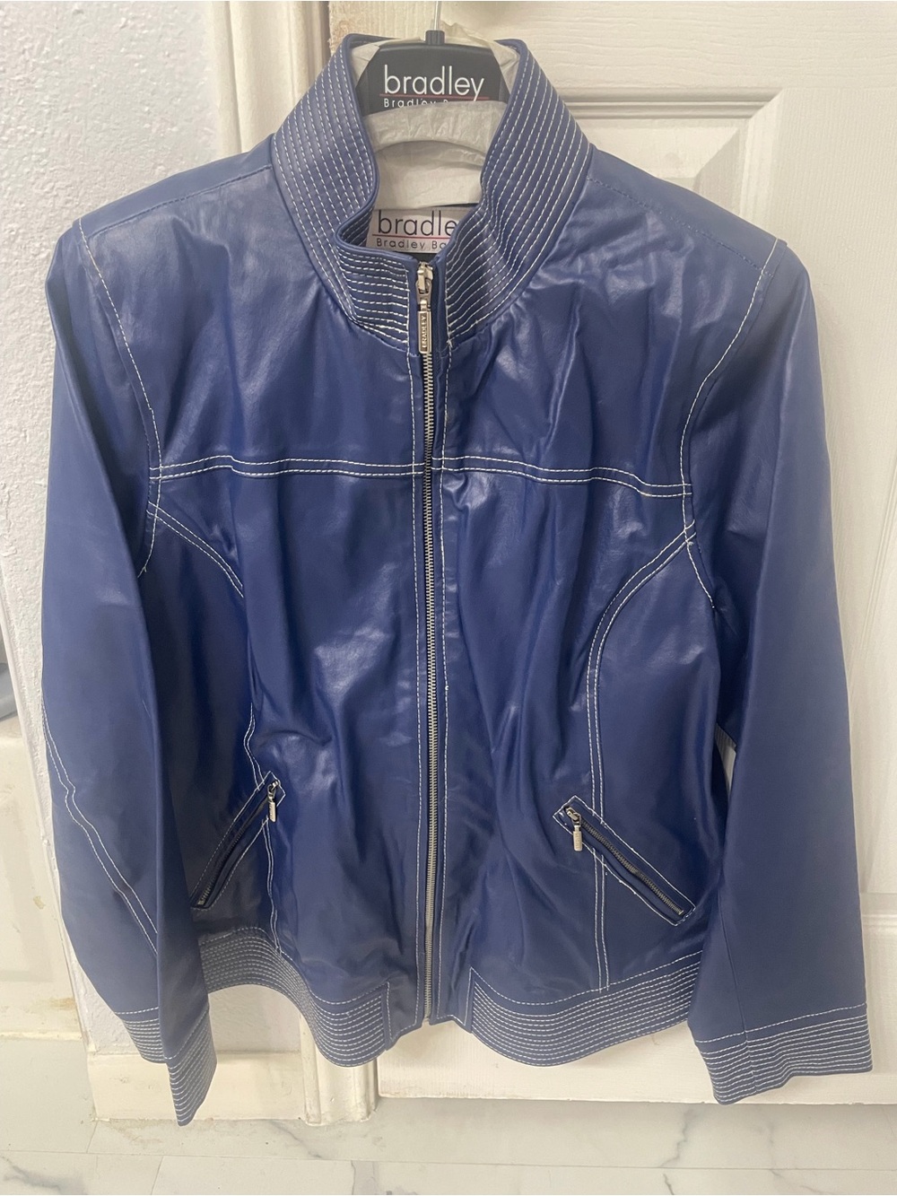 REDUCED PRICE!! Women's Navy Blue Leather Zip-Front Jacket